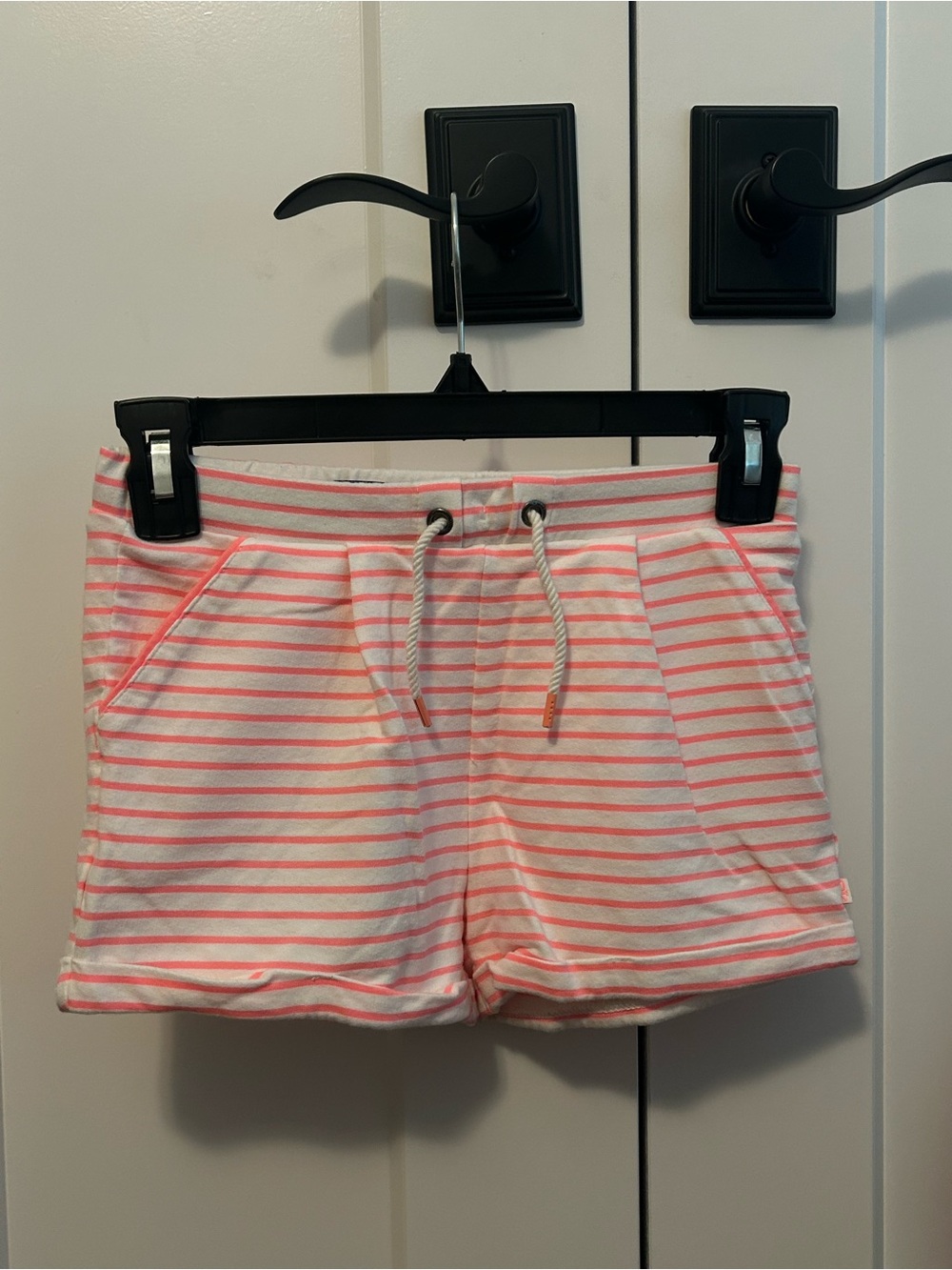 Girls' Pink & White Striped Drawstring Shorts